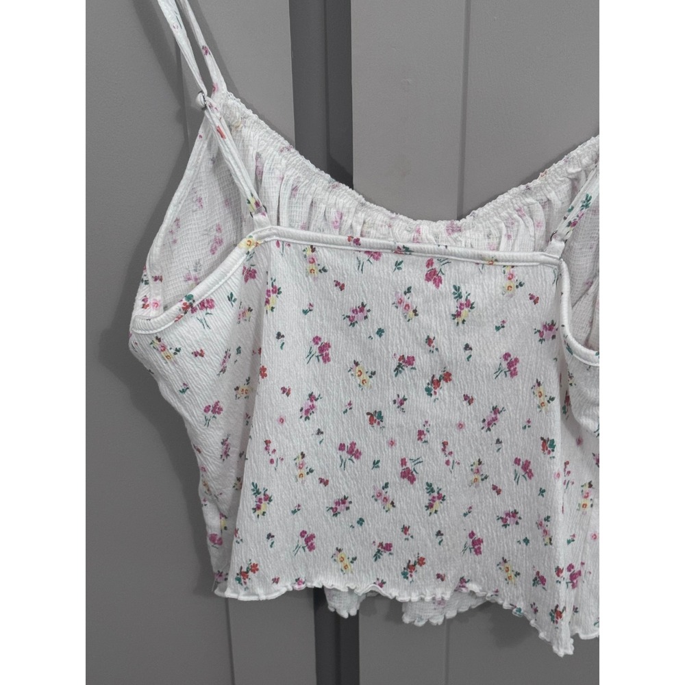 No Boundaries Floral Milkmaid Cami Top White Pink Lace Trim Cottagecore Large - Picture 6 of 6